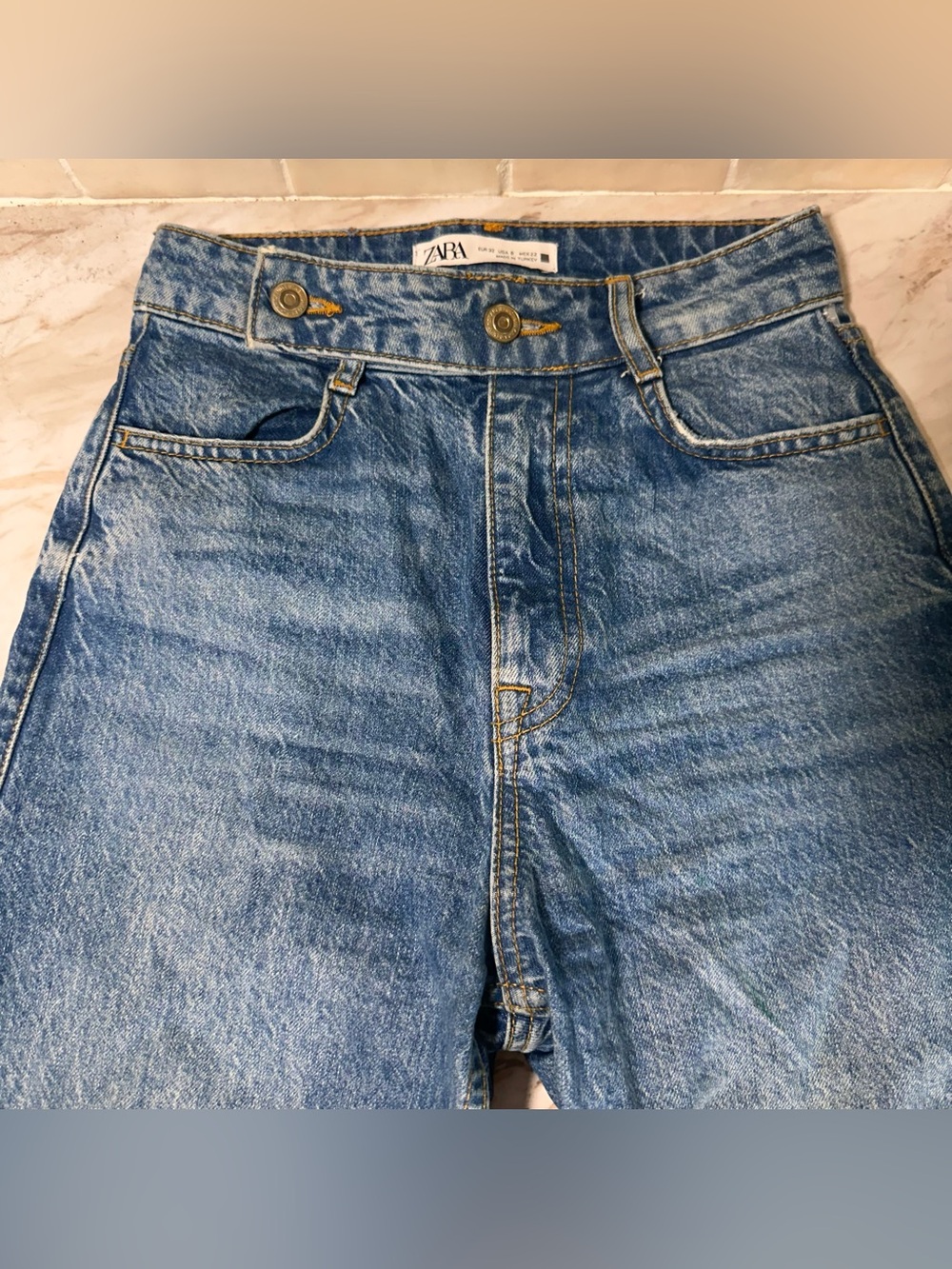 Zara women's high-waisted denim jeans-double-button waistband